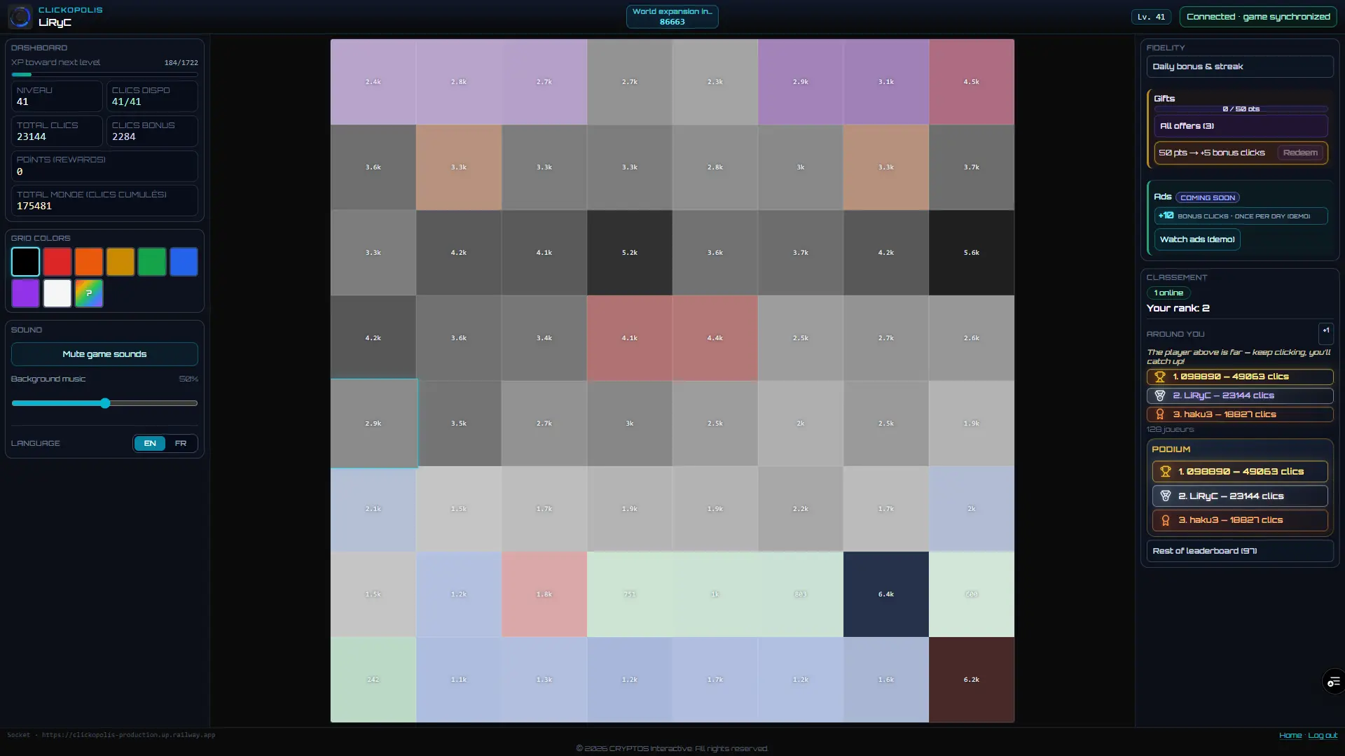 Clickopolis: Real-Time Multiplayer World Grid Clicker